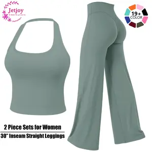 Jetjoy High Waist 30‘’ Inseam  Workout Leggings for Women 2 Piece Set, Loose Fit Straight Leggings & Basic Tank Top with Adjustable Straps, Ideal for Gym Yoga & Casual Wear, Soft Stretch Fabric, 30" Inseam Leggings,summerwins