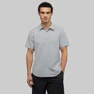 CUTS CLOTHING Men's Crossover Button-Up Shirt - Menswear Sun-Protective Plain Shortsleeve, Breathable Summer Fabric for Travel & Everyday