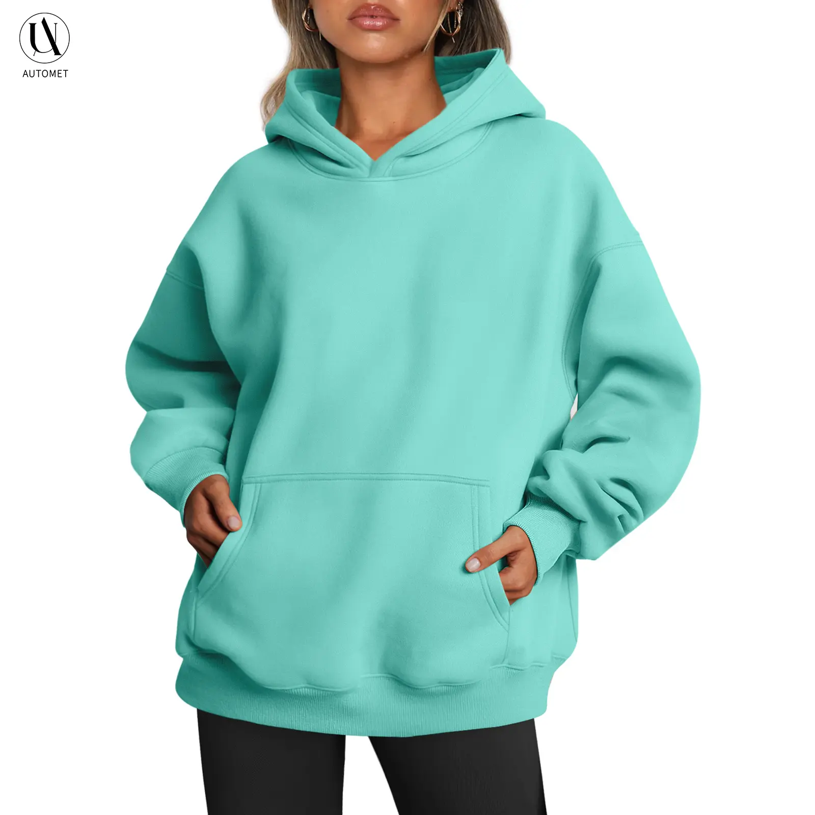 AUTOMET Women's Oversized Fleece Hoodie Sweatshirt - Full Sleeve Casual Pullover with Pocket, Minimalist Basic Cute Tops, Women's Clothes for Fall Teal Wear