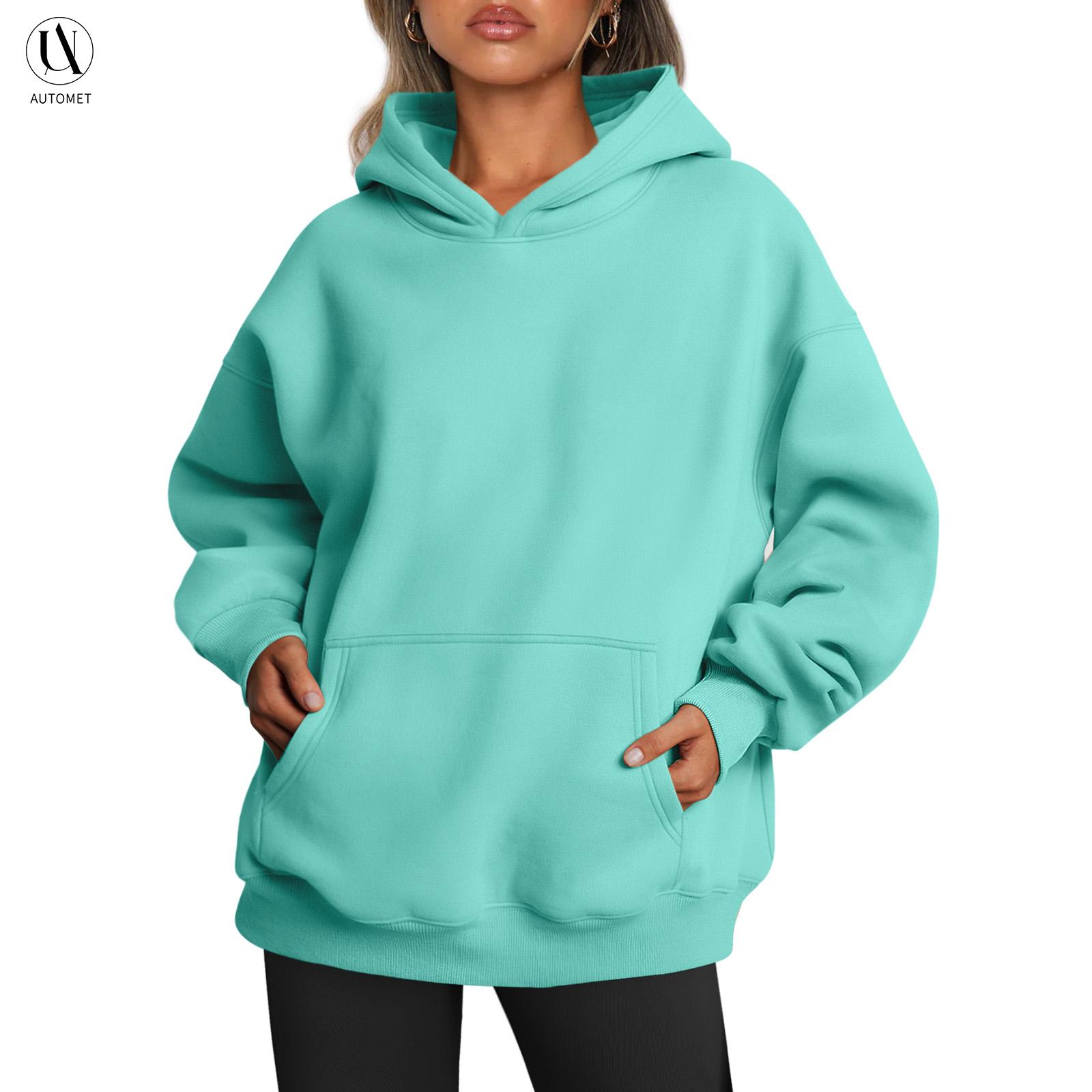 AUTOMET Women's Oversized Fleece Hoodie Sweatshirt - Full Sleeve Casual Pullover with Pocket, Minimalist Basic Cute Tops, Women's Clothes for Fall Teal Wear