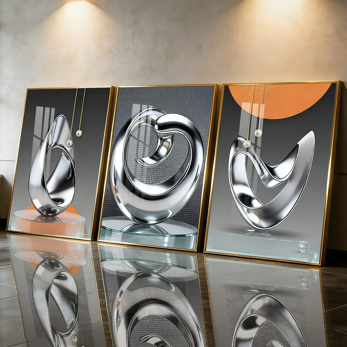 3Pcs Aluminum Alloy Framed Painting, Abstract Metal Sculpture Art Picture, Abstract Design, Home Decoration Wall Decor, Odorless Print Artwork, Art Canvas Prints, Perfect Gift For Friends And Family, Geometric Art, Canvas Wall Art