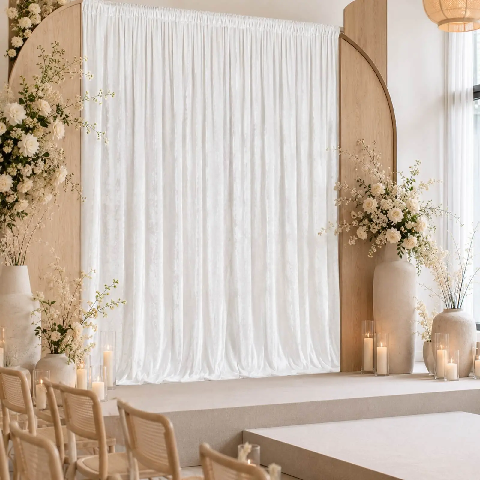 10ft x 10ft Premium Crushed Velvet Backdrop Curtain - White Photo Booth & Event Drape Panel with Rod Pocket, 70% Blackout, Decorative Banners for Baby Shower, Ceremony, Musical Events