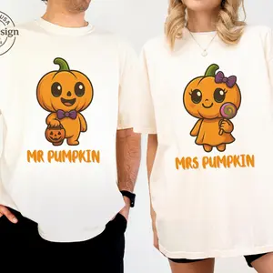 Mr. & Mrs Pumpkin T-Shirt, Matching Couple Halloween Shirts, Cute Couple Matching T-Shirt, Spooky Season Tee, Matching Fall Couple Outfits