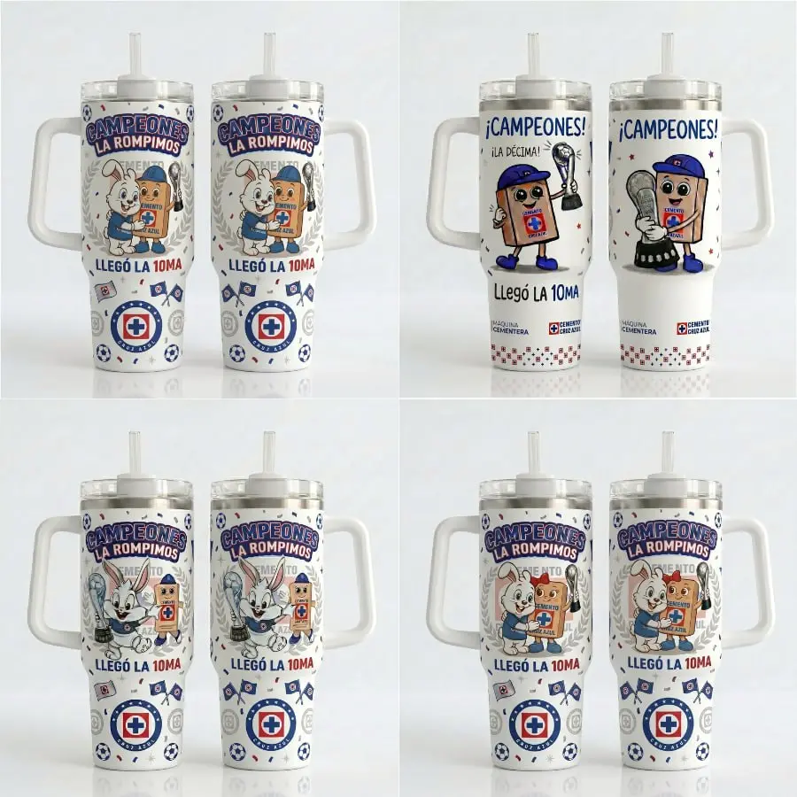 Cruz Azul Campeones La Décima 40oz Tumbler With Handle, Cementeros Championship Travel Mug, Llegó La 10ma Fan Gift Cup, Soccer Supporter Insulated Tumbler