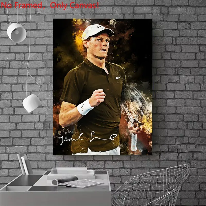 1 piece/set frameless canvas painting print poster, Sports activities art，Jannik Sinner Tennis Player，a perfect gift for Tennis loves, ideal gift for bedroom, living room, dorm hallway, kitchen, mural, wall decoration, room decor