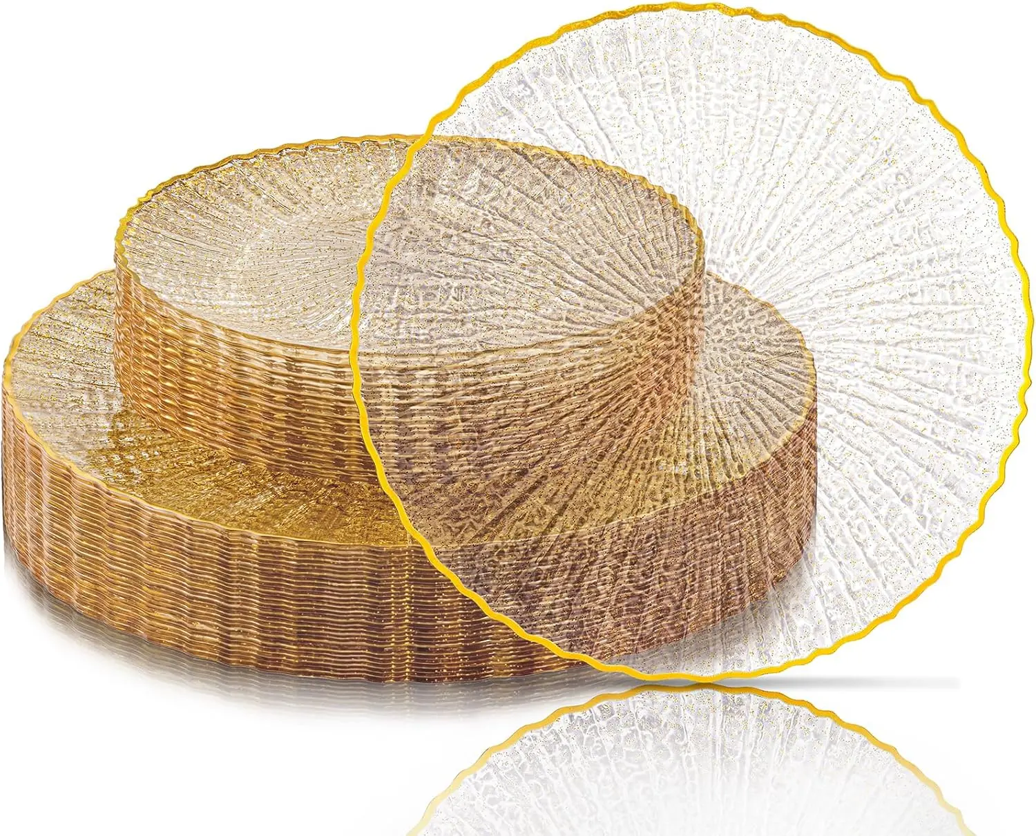60 Pcs Clear Plastic Plates, Plates Disposable Heavy Duty, Disposable Plates with Gold Trim Include 30Pcs Dinner Plates 10",30pcs Dessert Plates 7" for Wedding & Party