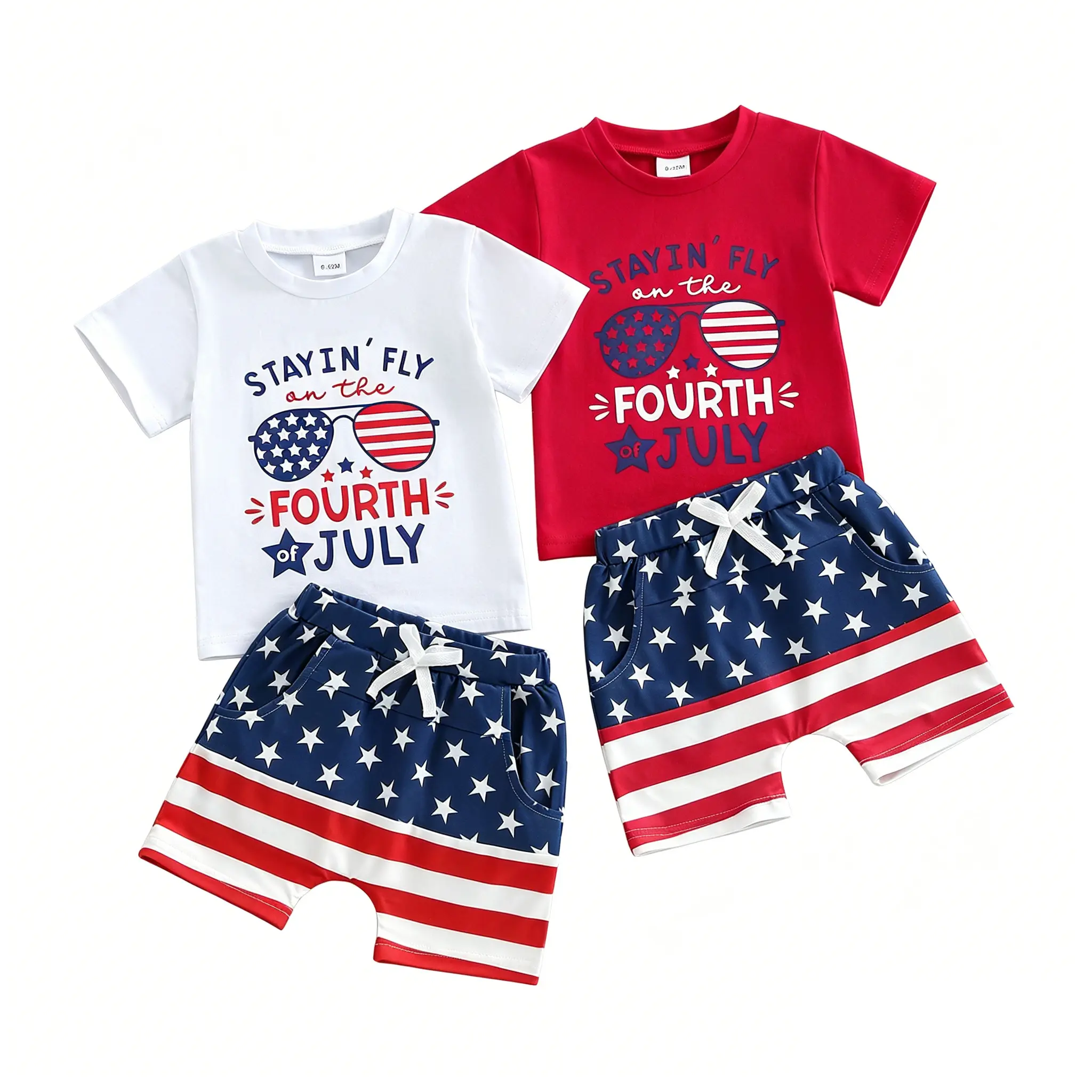 Toddler Baby Boy 4th of July Outfit Sunglasses Print Short Sleeve T-Shirt and Shorts 2 Pcs Set 0-3Y