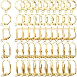 50pcs Gold French Earring Hooks Leverback Earwires Brass Hypoallergenic Ear Hooks with Open Loop for Earring Designs Supplies Jewelry Making Findings, 5 styles