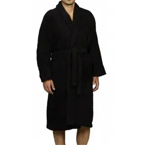 212 MAIN Men's Islamic Modest Loungewear Bathrobe - Superior Egyptian Cotton Unisex Robe, Long Adjustable Sleeves with Folded Cuffs, 2 Pockets, Soft Plain Loose Casual, Black, Extra Large