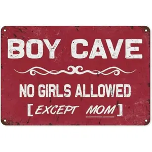 Sign Paing Boy Cave Metal Sign No Girls Allowed Except Mom Sign Boy Room Wall Door Sign Decor for Teen Boys Bedroom Door Wall Decoration  Paing 8x12inch