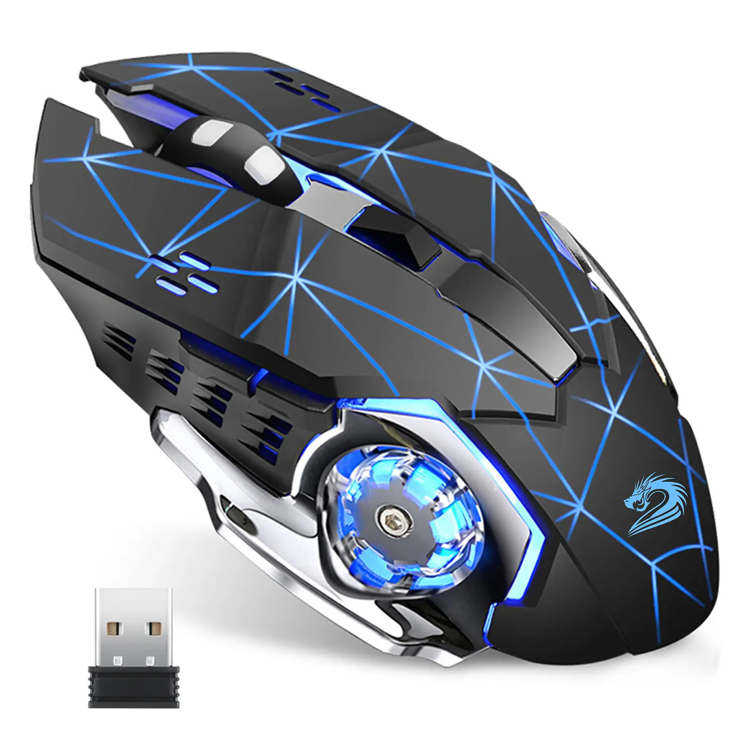 Uiosmuph Rechargeable Wireless Gaming Mouse - LED Optical, Silent Clicks, 4 Breath LEDs, 3 Adjustable DPI, Ergonomic High Precision Gaming Accessory, Gamer Stuff for Windows/Linux Computer Peripherals, Gaming Equipment, Led Light