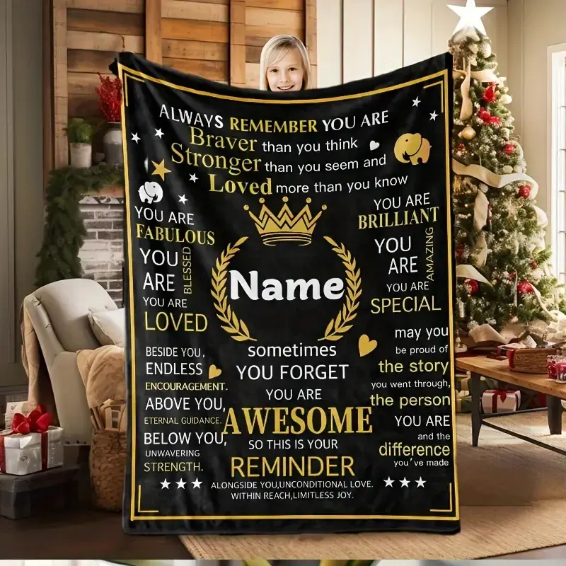Personalized Inspirational Cozy Warm Flannel Blanket - Custom Name, 280GSM Hypoallergenic Tear-Resistant, All-Season Machine Washable, Modern Digital Star/Heart Print, Durable Home Decor, Perfect Gift for Loved Ones, Cozy Warm Blanket, Flannel Blankets