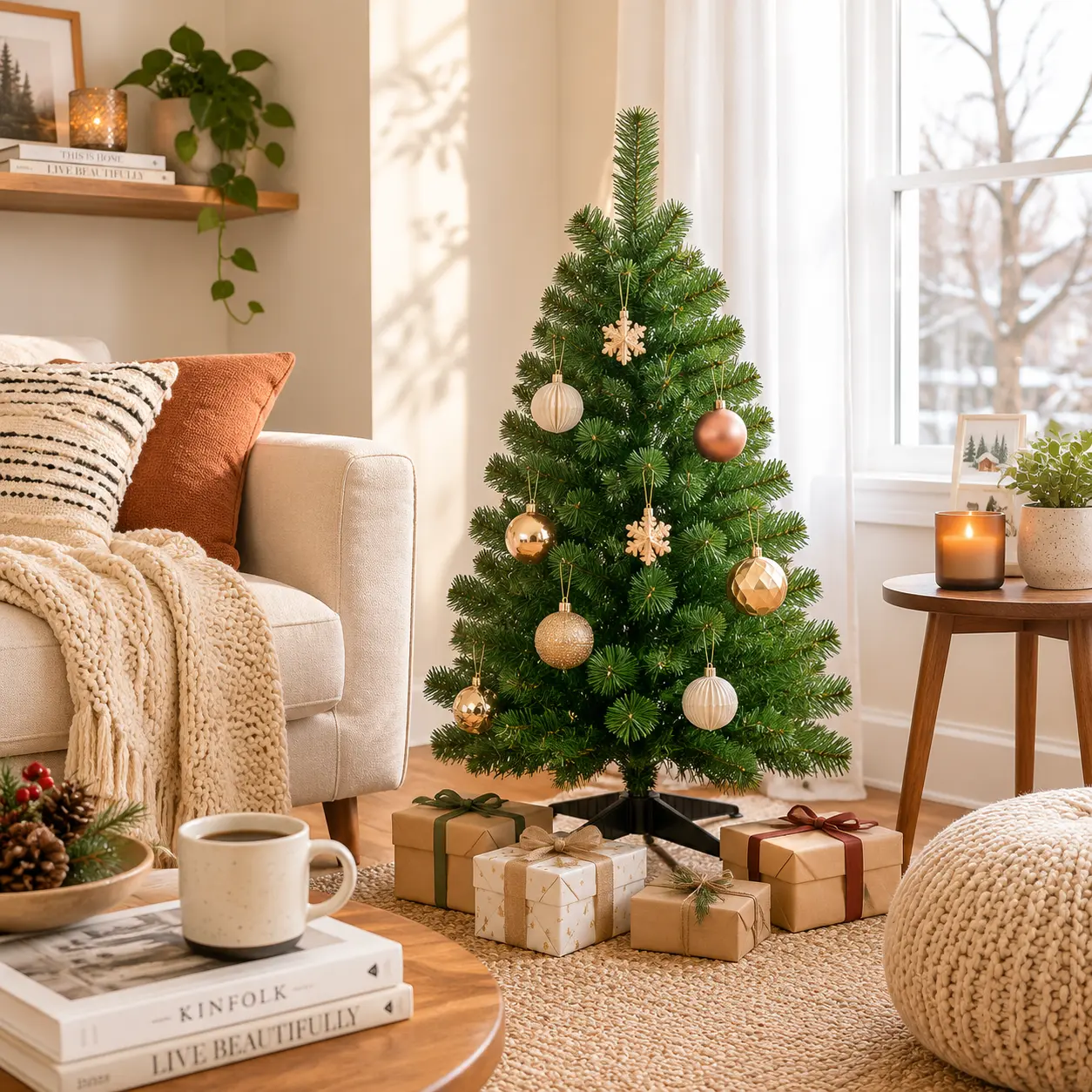 3FT Small Artificial Christmas Tree with 125 Branch Tips, mini christmas tree，Compact Unlit Tabletop Xmas Tree for Small Spaces, Easy Assembly Holiday Decor for Kids Room and Home Entryway DIY homedecor gift