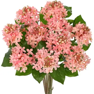 Pink Hydrangea Artificial Flowers 2 Bouqutes, 15.7" Real Touch Plastic Faux Hydrangea Flowers Outdoor with 5 Blooms, Large Silk Fake Hydrangeas Flower Arrangement for Home, Porch, Patio, Garden Decor