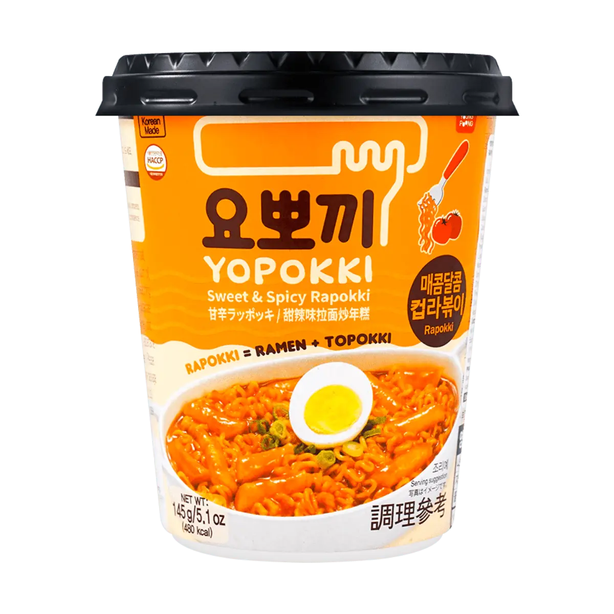 YOPOKKI Korean Ramen and Tteokbokki Sweet Spicy Flavor Cup 145g Classic Korean Double Texture
