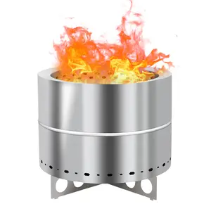 Smokeless Fire Pit Set - 19.3" D x 19.3" W x 16.7" H Stainless Steel Metal Firepit Stove with Stand, Portable Carry Bag & Table for Outdoor Backyard, Camping