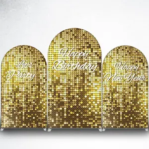 15-day 2D Flat Delivery Gold Disco Ball Happy Birthday Arch Backdrop Cover for Glitter Party