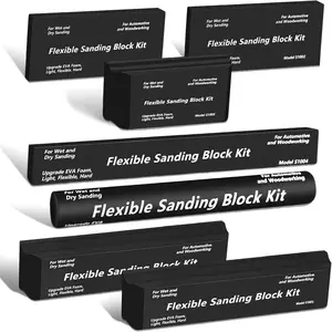 Wet Dry Sanding Blocks Hand Sanding Block Set of 7,PSA Base Auto Body Sanding Block Kit with Long Panel Sander,Flexible for Automotive Bodywork Paint and Woodworking Sand Furniture,Black