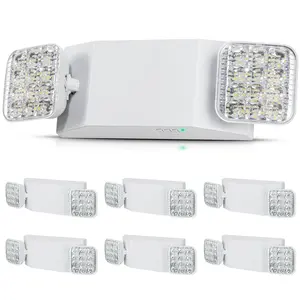 VEVOR 6 Pack Commercial Emergency Light,  3W, White LED Emergency Exit Lighting Fixtures with 180 Minutes Backup Battery Adjustable 2 LED Square Head, Ceiling or Wall Mount for Business Power Outages