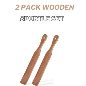 2 Pack Wooden Spurtle for Sourdough Starter, Mixing, Reaching Bottom of Jar, Dough Whisk, Long Handle Jar Spatula, Spurtles Kitchen Tools Teak Wood Kitchen Utensils kit for Baking, Cooking