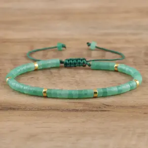 Natural Handmade Real Aventurine Adjustable Bracelet - 4mm x 2mm Small Gemstone Beads Healing Bracelet forWomen and Men