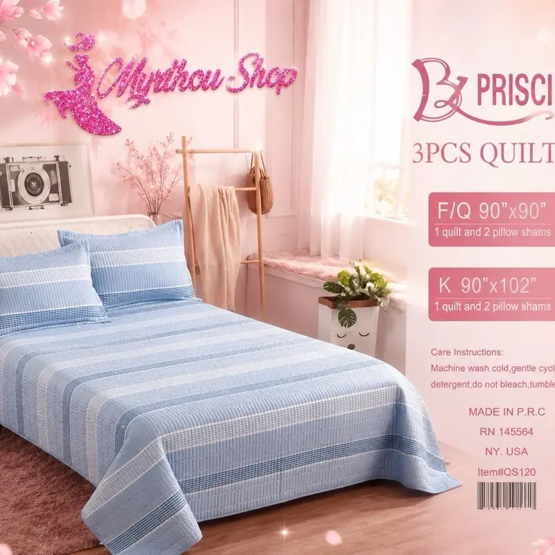 3-Piece 100% Cotton Quilt Set