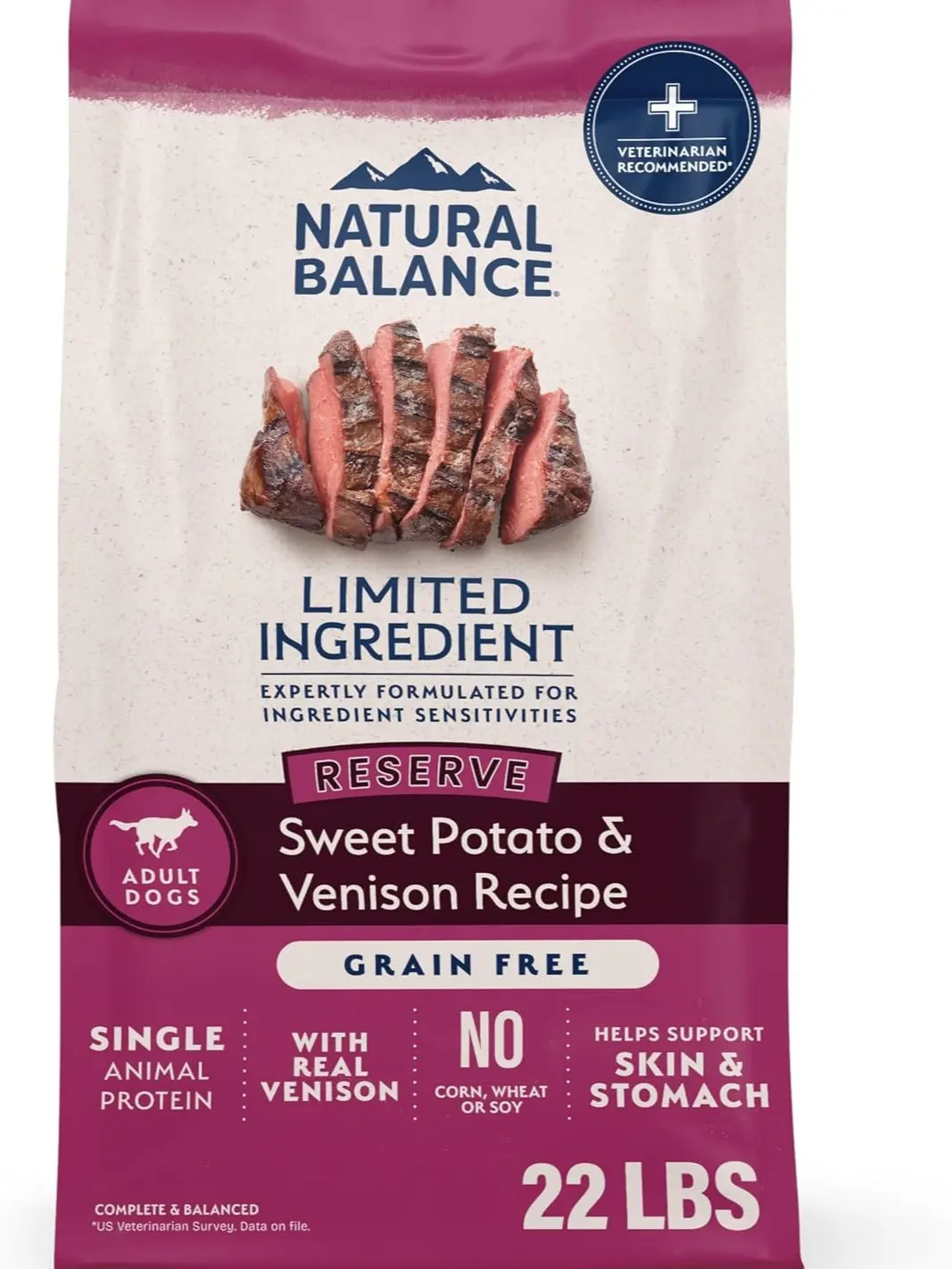 Natural Balance Limited Ingredient Adult Dry Dog Food - Balanced Nutrition for Adult Dogs - Grain-Free, Soy-Free Recipe - Limited Ingredient Formula - 22 lb - Reserve Sweet Potato & Venison Recipe