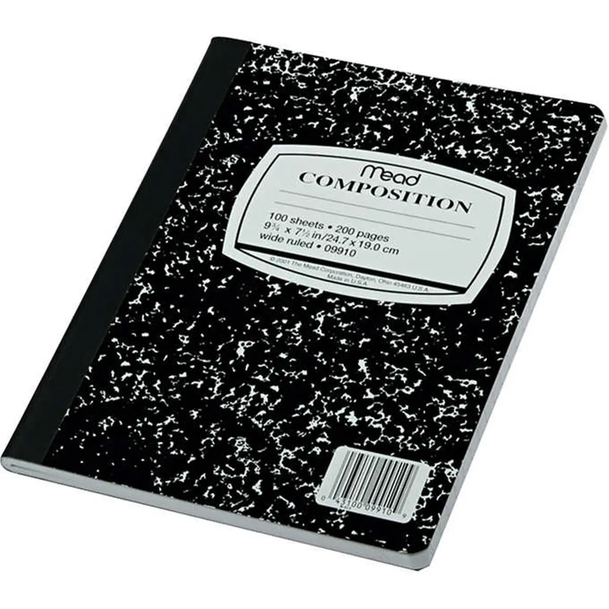 Mead Marble Hardcover 5-Star Composition Notebook - MEA09910CT, Black, 100 Sheets Paper, Class Schedule & Class Grid Compatible, Durability, Non-Customized, Section Sewn and Taped, No Hole Punch, Office Stationery