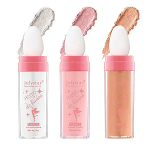 Glitter Powder Highlighter Makeup, Body Brightens the Natural Three-dimensional Face Blusher Patting Powder Highlighter.Christmas Sparkling Body Glitter，Full Body Contouring and Clavicle Pearlescent Patting Powder for Face and Eye