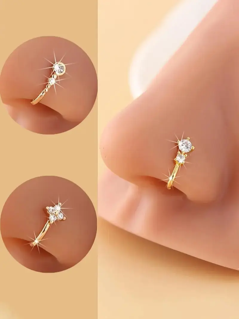 4 Piece U-Shaped Non-Piercing Nose Ring Clips, Fake Piercing, Elegant Sparkling Daily Party Jewelry, Chic Body Jewelry, Comfortable Clip-On Nose Cuffs for Unpierced Nostrils