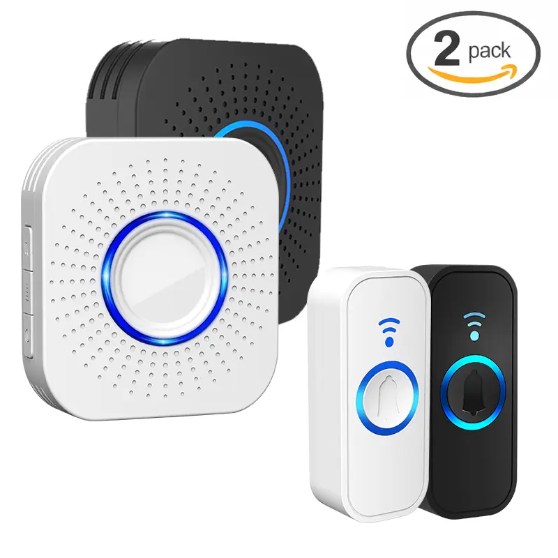 【2 Packs】Wireless doorbell, battery-powered kit, high-volume Waterproof Mini doorbell, 1,000ft Range 110dB Mute Mode 32 Door Chime, 5 Volume Adjustment levels,Colorful Led Light  Flashing and Silent Function, Safety for Home Office Teachers
