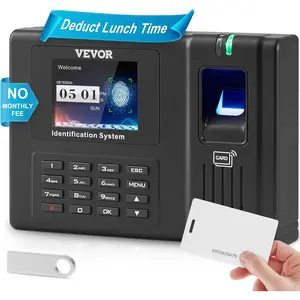 VEVOR Time Clock, Employee Attendance Machine with Fingerprint, RFID and PIN Punching in One, Standalone Biometric Clock in Machine for Employees Small Business with 5 RFID Cards & No Monthly Fees