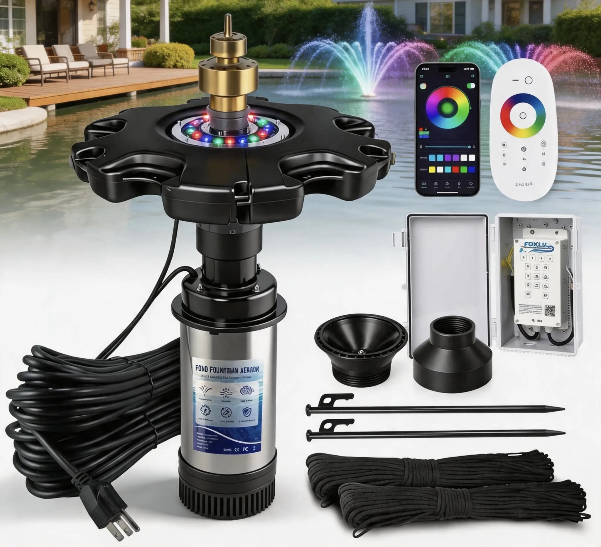 Pond Fountain Aerator 750W, 1HP 15000 GPH Floating Aerating Pump, 100ft Power Cord for Small & Large Ponds & Lakes (120V) Stainless Steel Pump Submersible Water Pump