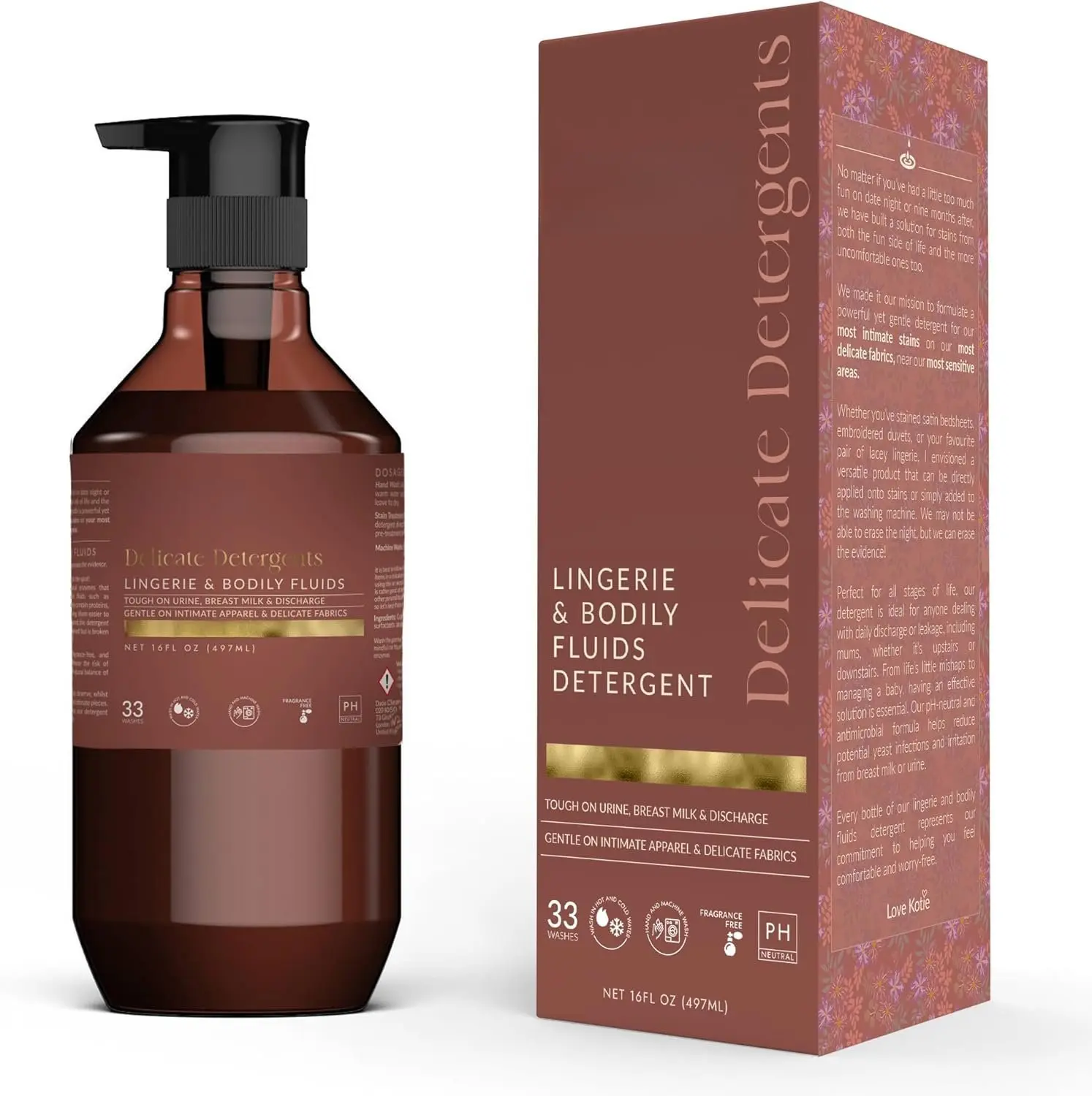 Delicates, Lingerie & Bodily Fluids Detergent  Gentle, pH Neutral, and Enzyme  Stain Remover for  Fabrics 16 Fl Oz