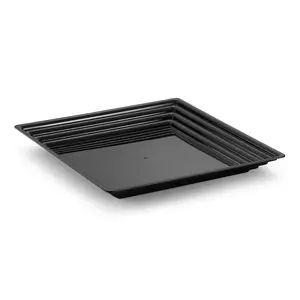 16" x 16" Black Square with Groove Rim Plastic Serving Trays