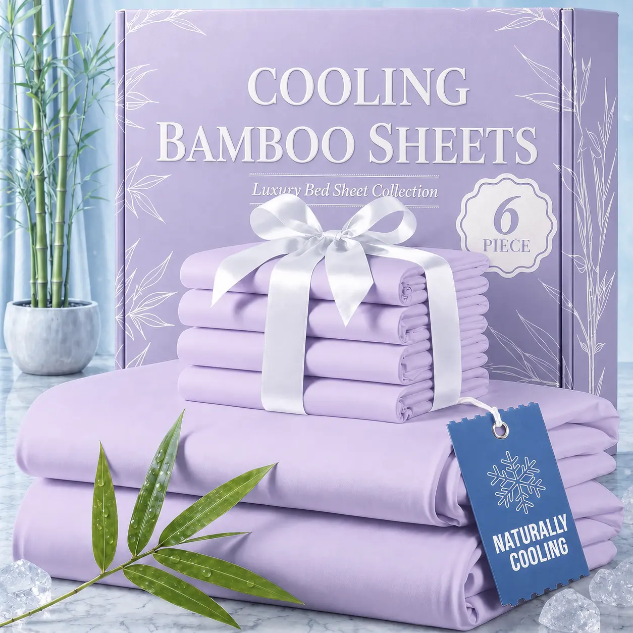 Jollyvogue Extra Deep Pocket Bamboo Sheets - 6 Pcs Breathable &Cooling for Hot Sleepers , Hotel Luxury Fitted Soft Wrinkle-Free For Extra Deep Mattresses,  Luxuriously Soft & Cooling,  Twin/Full/Queen/King Size Pillowcase Sets