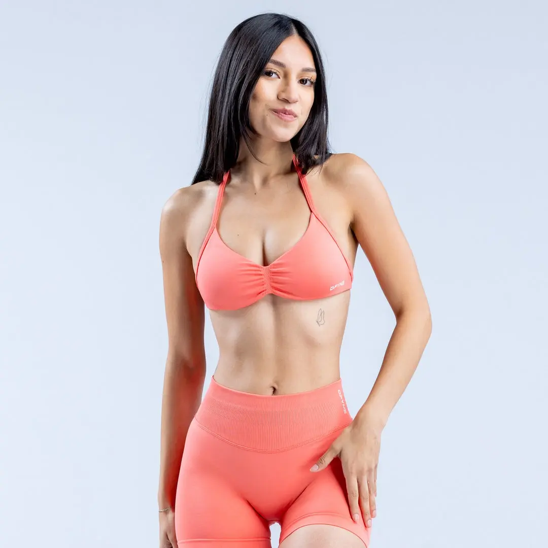 DFYNE Impact Strappy Bra & Shorts Set - Sleek and Supportive Activewear in Plain Coral Color for Women[Original with original label] Fitness Clothes Sportswear