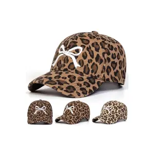 2026 New Unisex Leopard Print Bow Beanie, Adjustable Comfort Woven Fabric Hat for Sports, Leisure