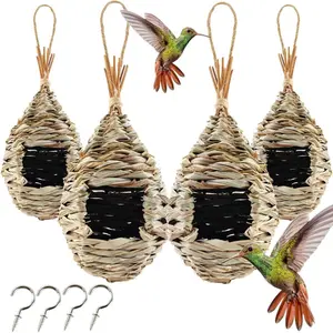 4PCS 9.4 x 4.3 Inches Hand Woven Hummingbird House,Bird Hut and Hummingbird Houses Nest, Small Hanging Bird & Chickadee House for Finch & Canary in Outdoor - Home Improvement.