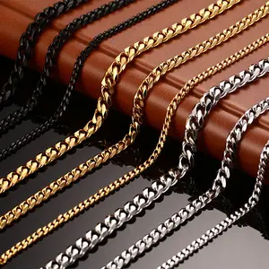 3/5/7/mm Silver/Gold/Black Necklace Stainless Steel Cuban Link Chain For Mens Womens Basic Chokers 18/20/22/24/28 inch
