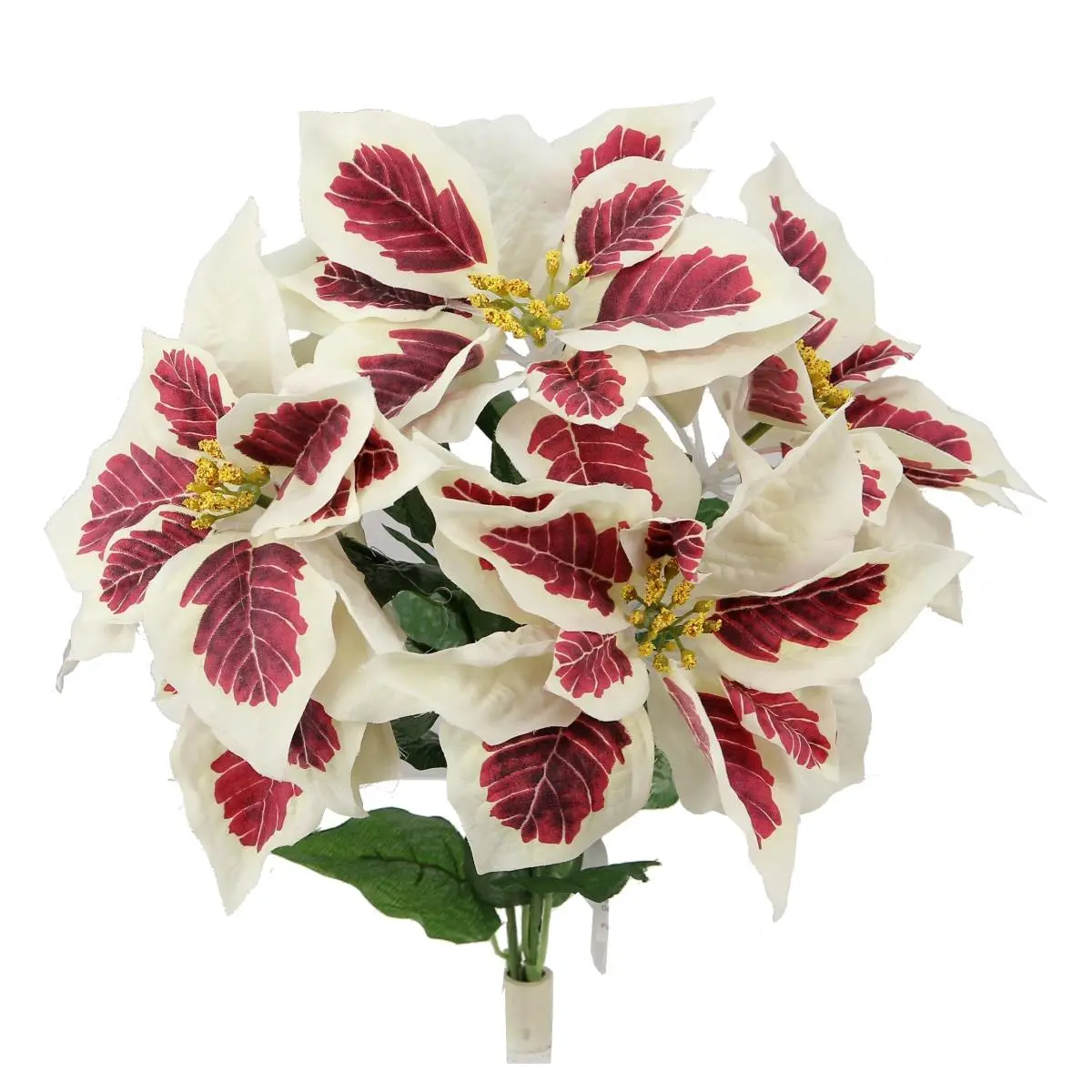 212 MAIN 5-Stem Silk Artificial Poinsettia Christmas Bush - Peppermint-Themed Decorative Floral Table Centerpiece, Holiday Home Decor Gifts for Neighbors, Christmas Look Accent Piece