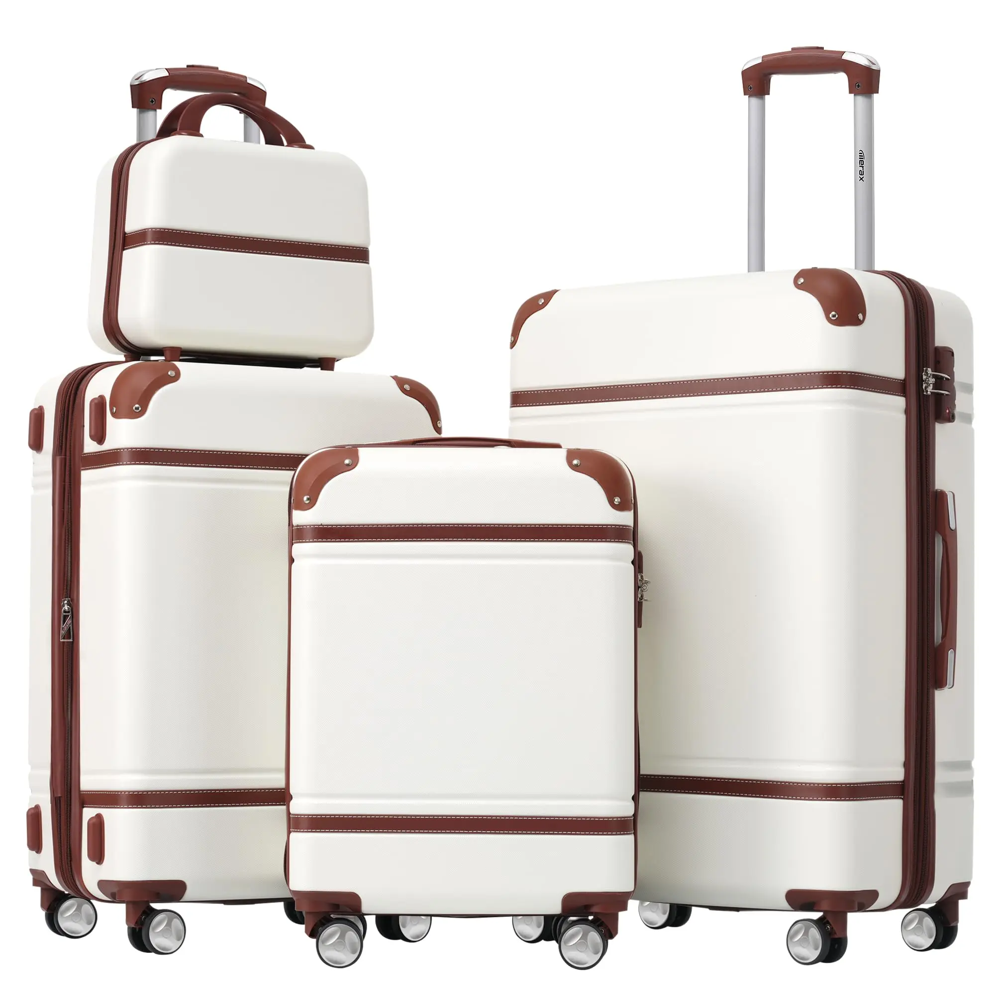 Vintage Style 4-Piece Luggage Set - 3 Spinner Suitcases (20in, 24+28in Expandable), 1 Cosmetic Case, 4 360-Rotation Wheels, TSA Lock, 100% ABS, Lightweight High-Capacity, Carrying Top & Side Handles, Multi-Compartment for Leisure Use