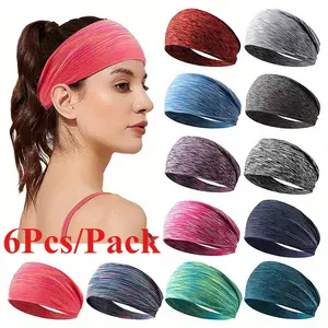 6Pcs Mixed Color Unisex Non Slip Sweatbands  Widened Elastic Yoga Running Moisture Wicking Head Band