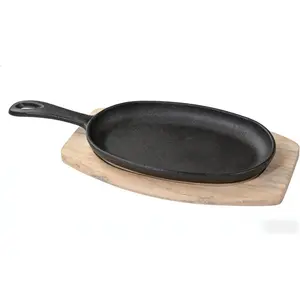6.4inch Pre-seasoned Cast Iron Pan Set with Wooden Tray and Hot Mitt Plate
