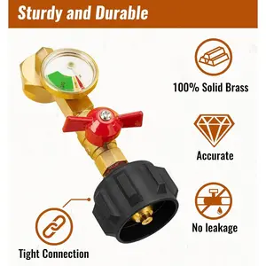 1lb to 20lb Propane Tank Refill Adapter with Gauge and On-Off Control Valve, Safe Transfer Fitting for BBQ Grill, Camping & RV Use, Gas Connections
