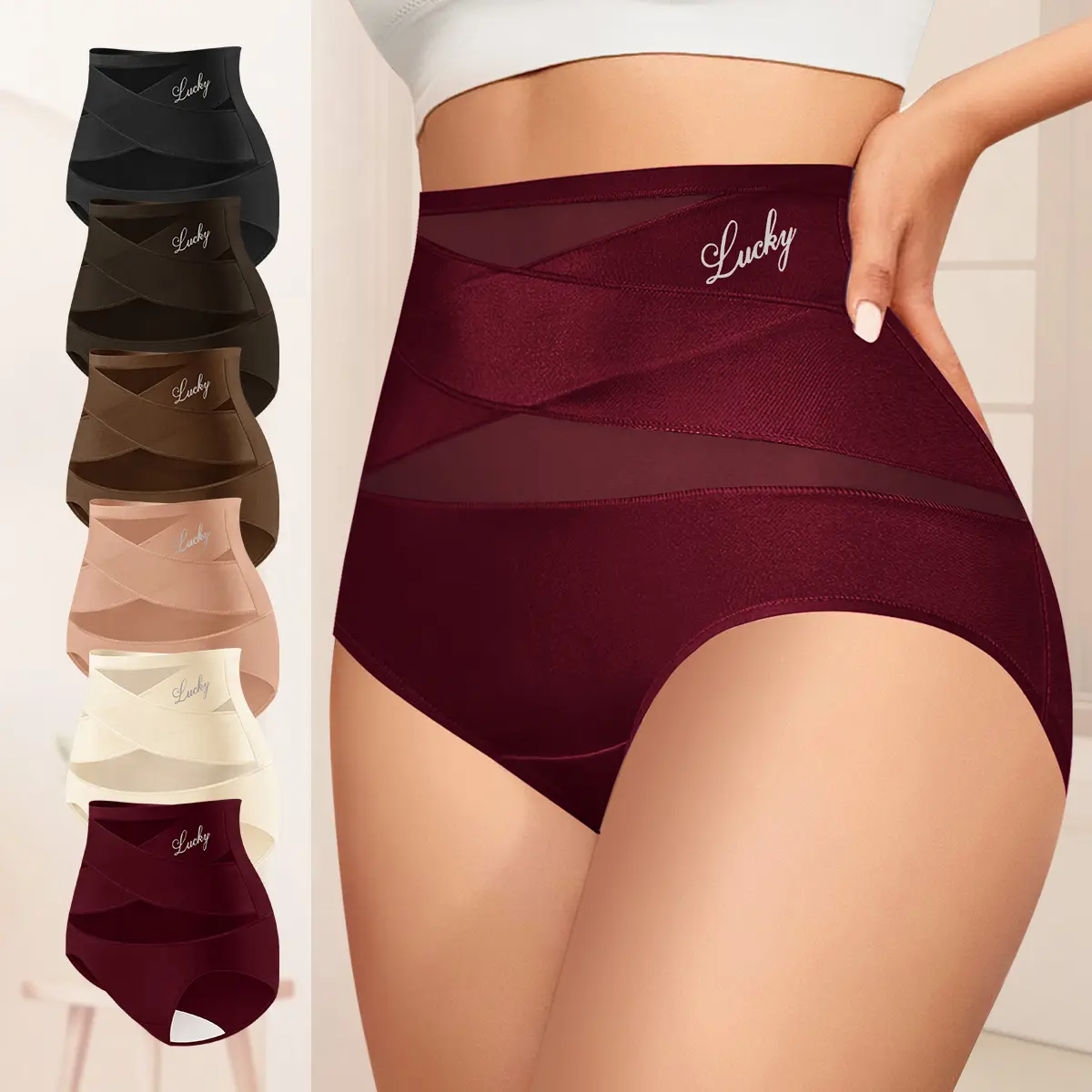 Morelect Underwear for Women, 8-Pack High Waisted Cross-Mesh Briefs, Breathable Featherlight Stretch Fabric with Full Coverage, Simple
