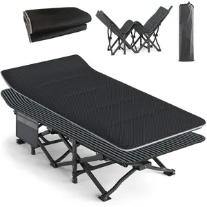 Camping Cot for Adults with Cushion Comfortable, Tent Folding Cot for Sleeping, Lightweight Folding Bed with Carry Bag Supports 450 lbs