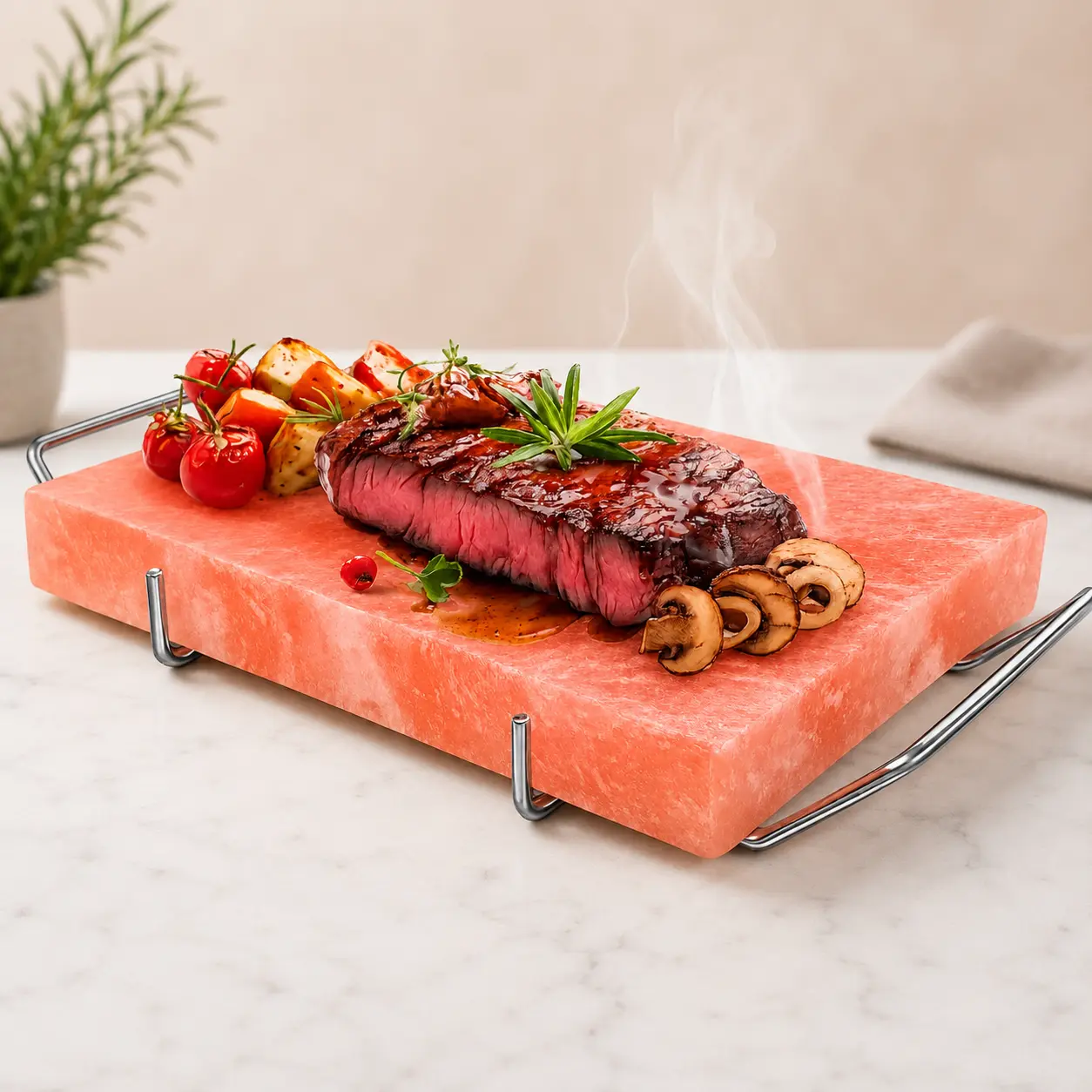 Himalayan Pink Salt Cooking Block with Steel Tray | Grill • Sear • Chill • Serve
