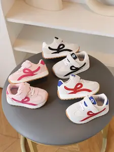 2026 Spring Three-Color Curve Almond Shoes, Unisex Baby Velcro Breathable Walking Shoes, Soft Sole Anti-Slip Casual Kids' Shoes, Soft Soled Shoes