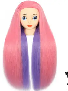 Mannequin Head with Hair, 26'' Long Synthetic Fiber Hair Doll Head for Styling Training Head Manikin Practice Cosmetology Styling Hairdressing Training Braiding Heads with Clamp Holder